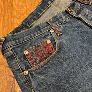 Vintage Red Monkey Denim Shorts 36 Waist